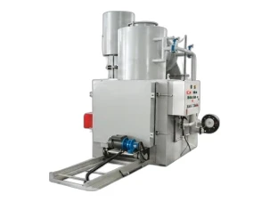 Animal carcass incinerator with automatic moving hearth door