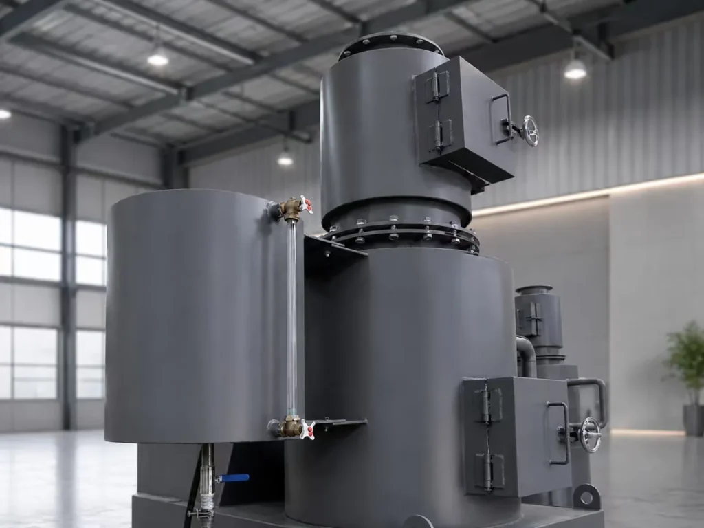 Close-up of incinerator secondary combustion chamber