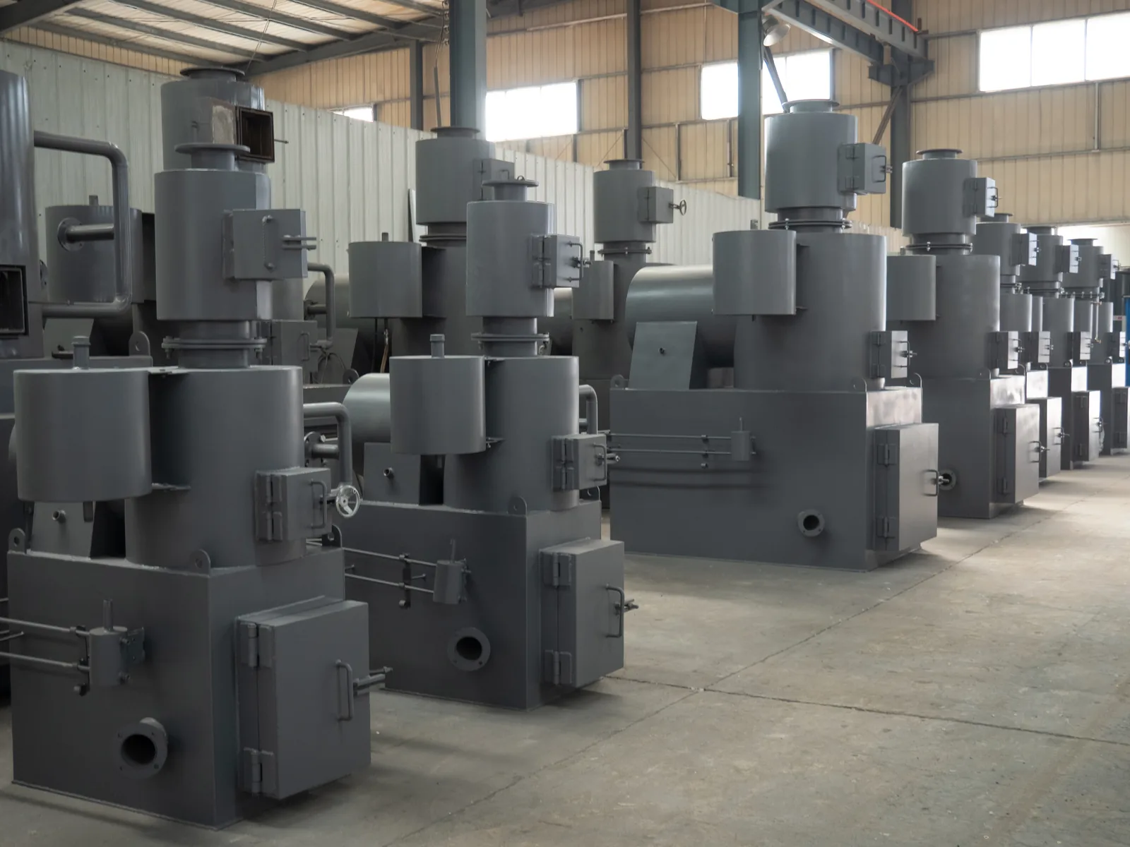 Incinerator showroom warehouse with in-stock equipment
